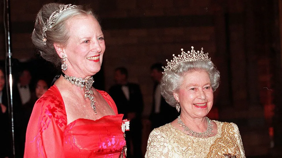 Queen Margrethe II and Queen Elizabeth II in the year 2000